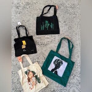 Set of 4 Handmade Painted Tote Bags – Hand Painted Canvas, New, Unique Art